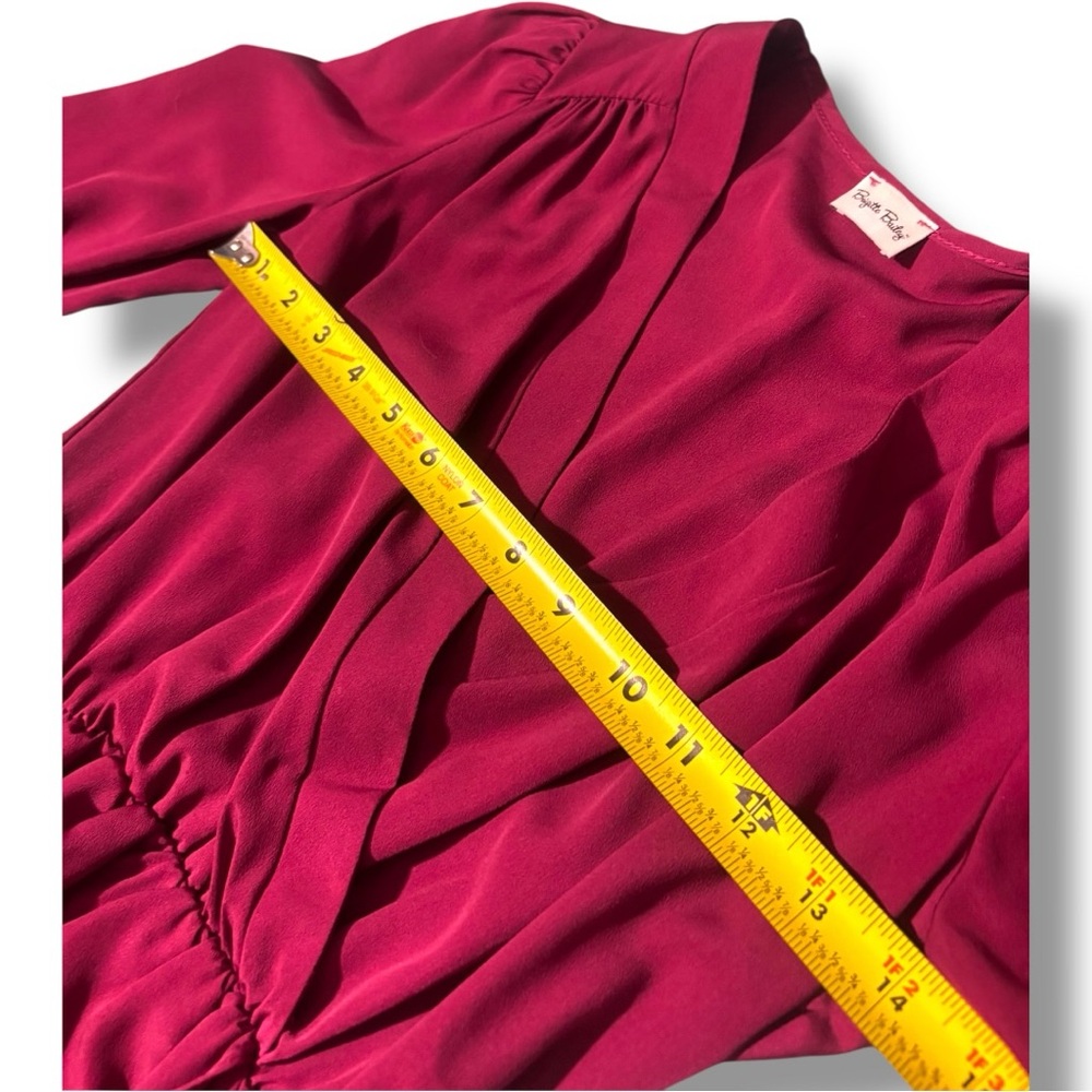 Brigitte Bailey Burgundy Wrap Front Long Sleeve V-neck Chic Mini Dress - Picture 13 of 15